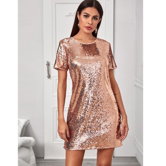 Rosegold Sequin Tee Shirt Mini Dress - Picture 2 of 9